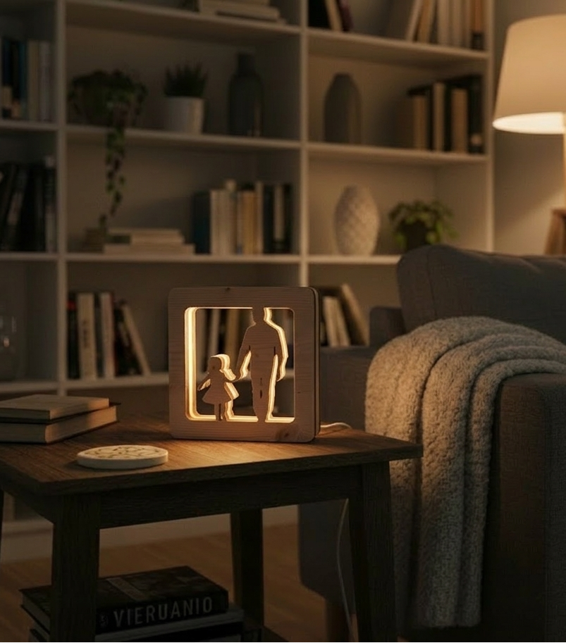 Lignea Desktop — Lampada in Legno Personalizzata